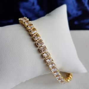 Swarovski Elements Gold Plated 925Silver Princess-cut Square Tennis Bracelet NEW